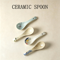 Vaisselle en céramique japonaise peinte à la main, cuillères à riz, cuillères à soupe, cuillères à dessert, cuillères longues en céramique, cuillères à ramen