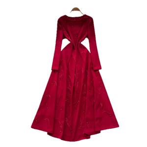 विंटेज यूरोपीय अमेरिकी फैशन कैजुअल-लाइन मिडी लंबी आस्तीन डायमंड टास्सेल पंख उच्च सड़क के लिए कपड़े - Product Image 5