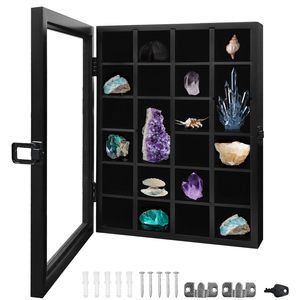 Vitrine murale verrouillable à LED avec étagères amovibles pour roches, <span class=keywords><strong>minéraux</strong></span>, <span class=keywords><strong>cristaux</strong></span> <span class=keywords><strong>et</strong></span> objets de collection, cadre type boîte à ombre - Product Image 4