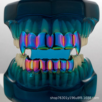 Bijoux dentaires en cuivre électroplaqué multicolore, style hip-hop, à double rangée de dents pointues, tendance transfrontalière Europe-Amérique