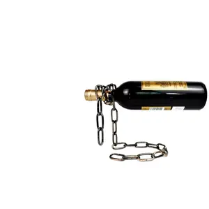 Novelty Magic Wine Bottle Holder Floating Steel Iron Link Chain Wine Bottle Rack Floating Wine Holder