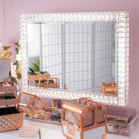 Miroir de Coiffeuse LED en Cristal avec Écran Tactile et Fonction Anti-Buée, Design Art Déco pour Salle de Bain