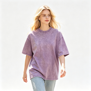 T-shirt oversize en coton 100% de qualité supérieure, lavage à l'acide, col rond, mode urbaine, t-shirt uni, emballage personnalisé pour hommes - Product Image 2