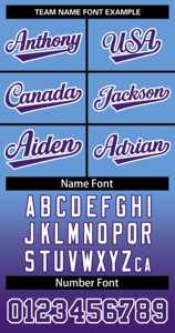 Maßgeschneidertes, hellblau-violett-violett-weiß verlaufendes, modisches, authentisches Softball-Trikot mit zwei Knöpfen - Product Image 4