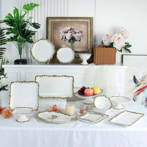 Platos de Porcelana Cuadrados con Relieve Dorado de Lujo, 6/8/10/<span class=keywords><strong>12</strong></span> Pulgadas, <span class=keywords><strong>Vajilla</strong></span> de Cerámica Blanca para Bodas, Restaurantes, Cocina Casera - Product Image 5