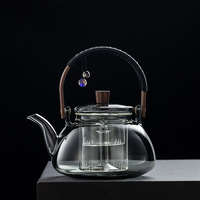 Bouilloire électrique en verre et ensemble théière résistant aux hautes températures, capacité 900 ml, design frais et naturel, préparation tout-en-un