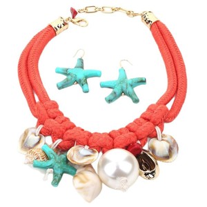 Nouveau créatif acrylique étoile de mer perle artificielle pendentif collier boucles d'oreilles ensemble pour plage vacances cadeau de fête de mariage - Product Image 5