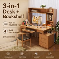 Bureau de travail moderne et durable en bois d'hévéa avec bibliothèque intégrée, couleur personnalisable, pour bureau à domicile, table d'écriture coulissante