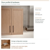 Meuble de cuisine en mélamine avec portes encadrées, aménagement en L, dimensions personnalisées, boîtes de rangement en contreplaqué et rangement coulissant