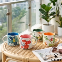 Ensemble de tasses en céramique à l'intérieur lumineux, motif floral coloré, tasses à café en porcelaine, cadeau pour la maison et le bureau, vente en gros pour la table