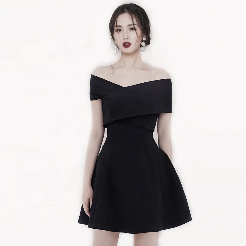 Guangzhou Wholesale Supplier Women Clothing One Piece Sexy Party Women's Evening Black Dress