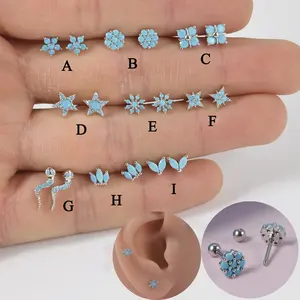 Surgical Steel Ear Studs Blue Turquoise Daith Piercing Thread Trendy Women Lobe Piercing Jewelry Wholesale