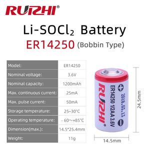 Аккумулятор Li-SOCI2 RUIZHI 1/2AA 3,6 v er14250 Lisocl2 батарея 3,6 v газовый счетчик батарея - Product Image 2