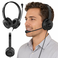Headset In-Ear Berkabel 3.5mm dengan Mikrofon, Earphone Peredam Kebisingan untuk Call Center, Telepon Meja, Ponsel, PC