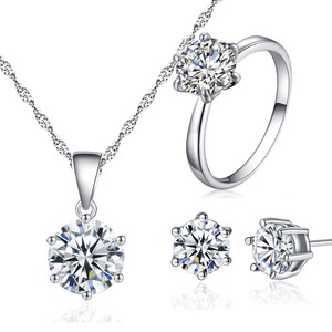 Eleganti Set di Gioielli da Sposa in Acciaio Inossidabile Antiossidante con Anelli di Fidanzamento, Orecchini e Collane in Moissanite per Donne - Product Image 2