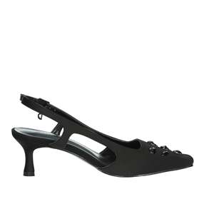 Sandali con tacco da donna Braccialini neri a punta con borchie e cinturino alla caviglia, tacco medio - Product Image 4