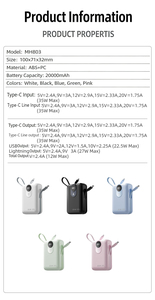 Batería Externa Portátil de Gran Capacidad, 20,000mAh, Carga Rápida PD 22.5W/35W/45W, con Cable Integrado y Pantalla Digital, en Oferta - Product Image 6