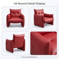 Fauteuil lounge moderne en cuir PU, fauteuil d'appoint capitonné rouge avec éponge haute résilience, fauteuil confortable pour salon et maison