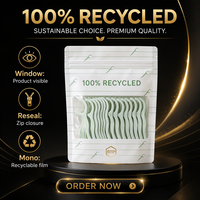 Pochette d'emballage pour cure-dents en PE entièrement recyclable avec fenêtre transparente, fermeture éclair et soudure trois côtés, impression personnalisée