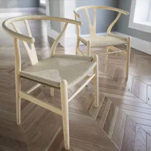 Antik stil yemek odası mobilyası danimarka el yapımı örgü beyaz kül ahşap Y Wishbone sandalye satılık