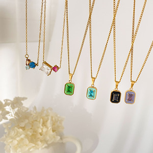 Collier tendance pour femme Joolim Jewelry, plaqué or 18 carats, pendentif rectangulaire en zircon coloré, chaîne en acier inoxydable, idéal pour un anniversaire - Product Image 5