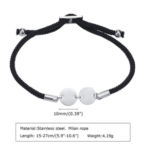 Bracelet ajustable délicat en acier inoxydable avec breloque ronde personnalisable pour bijoux de mode DIY - Product Image 5