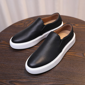 정품 가죽 게으른 레이스 없음 블랙 워킹 캐주얼 보드 신발 남성용 1 등자 로퍼 - Product Image 5