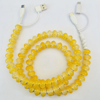 Kabel Pengisi Daya Ponsel 4 in 1 Warna Kuning dengan Manik-manik Jelly, USB Type C, Kabel Multi Pengisian Daya dan Transfer Data
