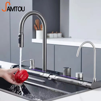 Samtou 304 évier de cuisine en acier inoxydable led numérique double cascade robinet vidange panier multifonction cuisine bassin éviers