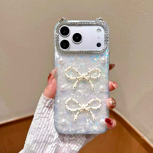 เคสโทรศัพท์มือถือ <span class=keywords><strong>iPhone</strong></span> 11 12 13 14 15 16 17 Pro Max ลายโบว์สไตล์เกาหลี หูแมว ประดับมุก เพชร กลิตเตอร์วิบวับ - Product Image 6