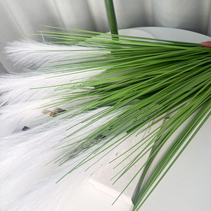 Bouquets d'herbes artificielles en PVC, 5 têtes, blanches, haute simulation, pour décoration intérieure, mariage et accessoires de maison - Product Image 4