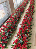 Vente flash Décoration de mariage Fleur artificielle bon marché Chemin de table en roses rouges à vendre