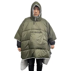 hiking wearable cloak quilt blanket portable 2 in 1 travel sleeping bag with hood