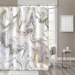 Cortina de chuveiro abstrata de granito e mármore à prova d'água para banheiro