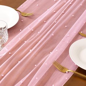 Pearl 100% Polyester Cheesecloth Table <strong>Runner</strong> 10FT Pink <strong>Washable</strong> Durable Customized Color <strong>for</strong> Wedding Birthday Party Table - Product Image 4