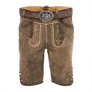 Shorts en cuir de chèvre brodés de style ancien, grande taille, aspect vieilli, faits à la main, pour hommes, style bavarois - Product Image 1