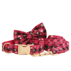 Nueva moda botón acolchado Rosa rojo Plaid copo de nieve Navidad británico mascota <span class=keywords><strong>Collar</strong></span> perro Correa conjunto transfronterizo de una pieza generación - Product Image 2