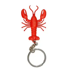 Wholesale Cheap Custom Material Pvc Leather Silicon Boston Travel Souvenirs Keyring Animal Shape Red Lobster Keychain