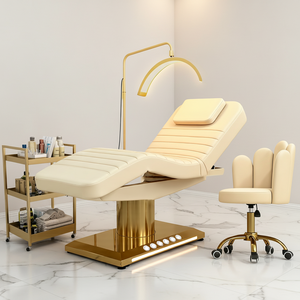 <span class=keywords><strong>Lit</strong></span> <span class=keywords><strong>de</strong></span> Soin Facial Incurvé Luxe, Base Dorée, Mobilier Électrique pour Esthéticienne Salon, Table <span class=keywords><strong>de</strong></span> Massage Cosmétique, <span class=keywords><strong>Lit</strong></span> d'Extension <span class=keywords><strong>de</strong></span> Cils, Spa Beauté - Product Image 1
