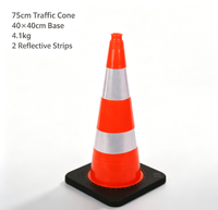 Cône de signalisation routière en PVC réfléchissant noir de 75 cm avec base en caoutchouc pour la sécurité des chantiers et des routes - Vente en gros
