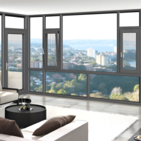 Ventana Abatible Horizontal de Aleación de Aluminio de Última Generación, Ventana de Doble Vidrio Insonorizada, Impermeable y con Aislamiento Térmico, China
