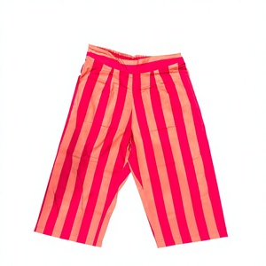 Pantalon Palazzo Droit Rayé Rose Pêche Coupe Classique Décontracté d'Été ODM Taille Élastique en Coton - Product Image 1