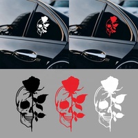 2 autocollants décoratifs universels en PVC auto-adhésifs, imperméables, écologiques, couleur personnalisée, crâne rose, pour vitres et carrosserie de voiture
