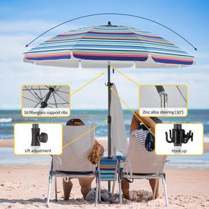 Parasols de plage et de soleil de grande taille 7FT 8.5FT, imperméables, UV50+, en tissu Oxford, inclinables et réglables, avec table pliable - Product Image 5