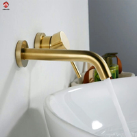 Mitigeur de lavabo de salle de bains, brosse de luxe modéré, laiton doré mural, robinet encastré pour robinet de lavabo