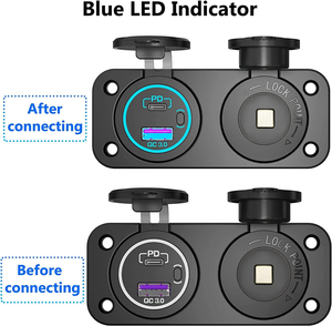 ช่องเสียบที่จุดบุหรี่ 12V, ช่องเสียบชาร์จ<span class=keywords><strong>เร็ว</strong></span> 3.0 และ PD 3.0 USB พร้อมปุ่มสวิ<span class=keywords><strong>ต</strong></span>ช์, อะแดปเ<span class=keywords><strong>ต</strong></span>อร์กันน้ำ <span class=keywords><strong>12</strong></span> โวลต์ - Product Image 1