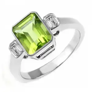 Green peridot With Diamond Peridot Jewelry For Women Square Unique Peridot Engagement Rings