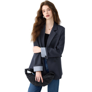 Women's Blazer Spring Autumn 2025 Loose Fit Korean Style Solid Color Polyester Jacket Casual Sophisticated Pocket Design - Product Image 5