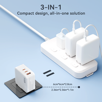 Chargeur GaN 65W, 3 ports USB C, 65W PD QC, adaptateur mural de charge rapide, prise EU, station de charge rapide multi-appareils pour ordinateur portable, téléphone