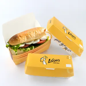 Packaging Food Grade Cardboard Fast Food Hot Dog Box Cheap Price Long Hamburger Paper Food Container Sandwich Packaging